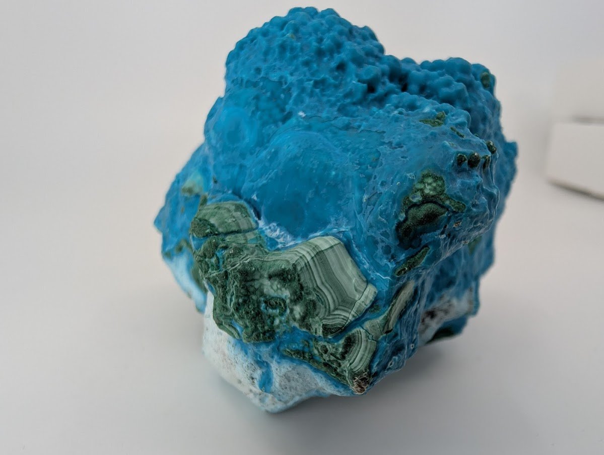 Congo Chrysocolla with Malachite – Botryoidal Specimen with Exposed Veins & Growth Rings (434g) - Legacy Crystals and Minerals