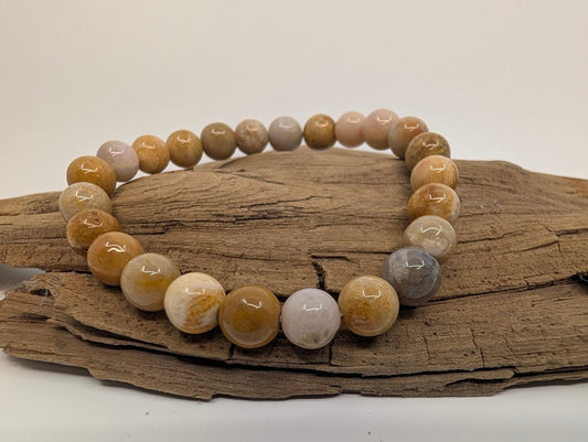 Coral Jade Bracelet – 8mm Polished Beads - Legacy Crystals and Minerals