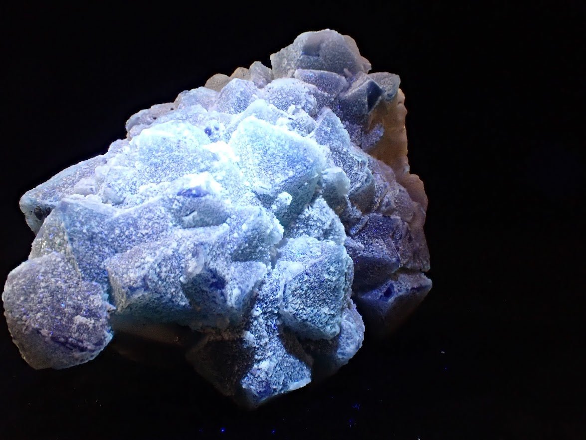 Crowned in Frost: Octahedral Blue Fluorite on Candle Quartz - Legacy Crystals and Minerals