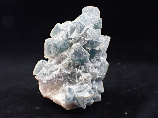 Crowned in Frost: Octahedral Blue Fluorite on Candle Quartz - Legacy Crystals and Minerals