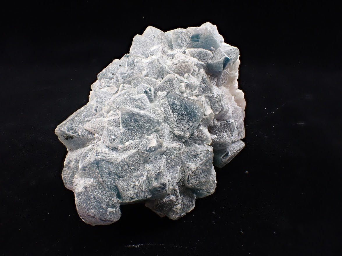 Crowned in Frost: Octahedral Blue Fluorite on Candle Quartz - Legacy Crystals and Minerals