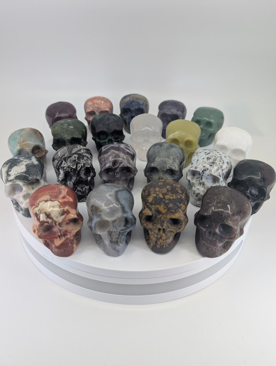 41mm / 2in crystal skull collection – full set of natural stone skull carvings – Legacy Crystals and Minerals