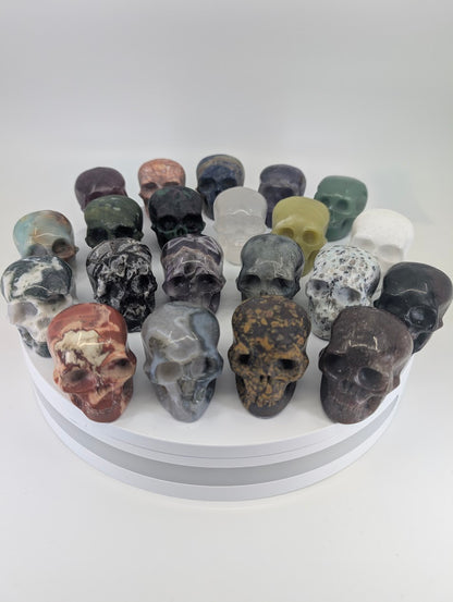 41mm / 2in crystal skull collection – full set of natural stone skull carvings – Legacy Crystals and Minerals