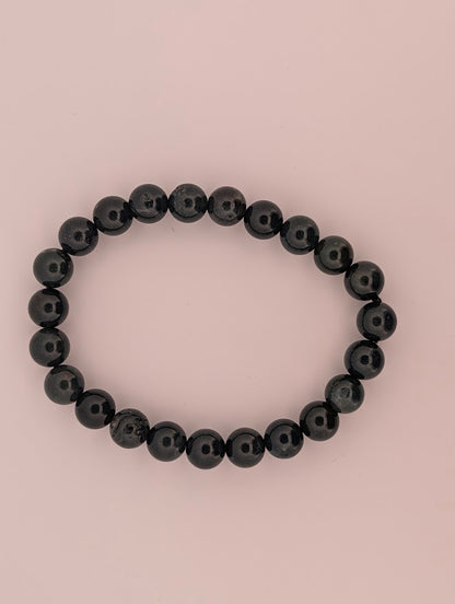 Top view of Dark Moss Agate 8MM round bead stretch bracelet