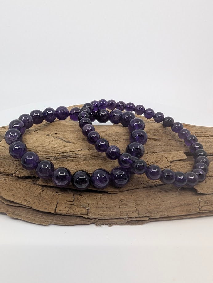 Deep Purple Amethyst Bracelet — 6mm & 8mm Beads - Legacy Crystals and Minerals
