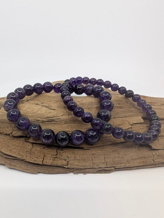 Deep Purple Amethyst Bracelet — 6mm & 8mm Beads - Legacy Crystals and Minerals