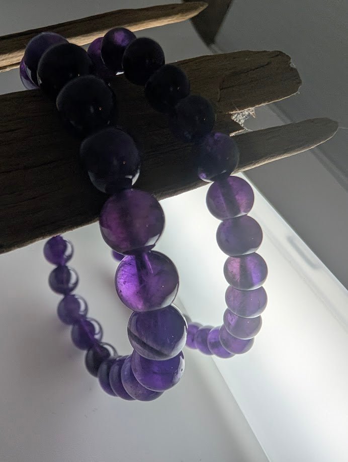 Deep Purple Amethyst Bracelet — 6mm & 8mm Beads - Legacy Crystals and Minerals
