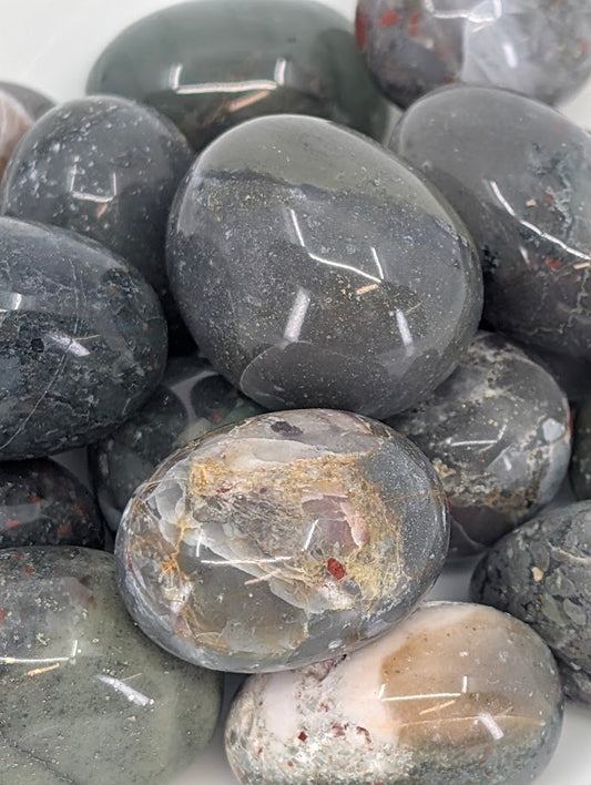 Close-up showing red and green matrix in Dragon Blood Jasper