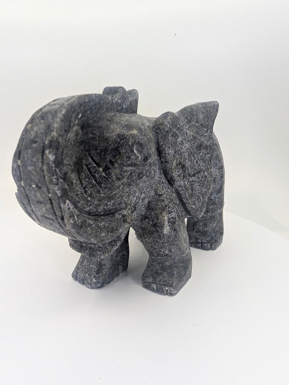 Emerald + Iolite elephant carving, angled view