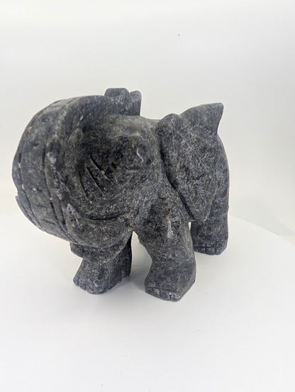 Emerald + Iolite elephant carving, angled view