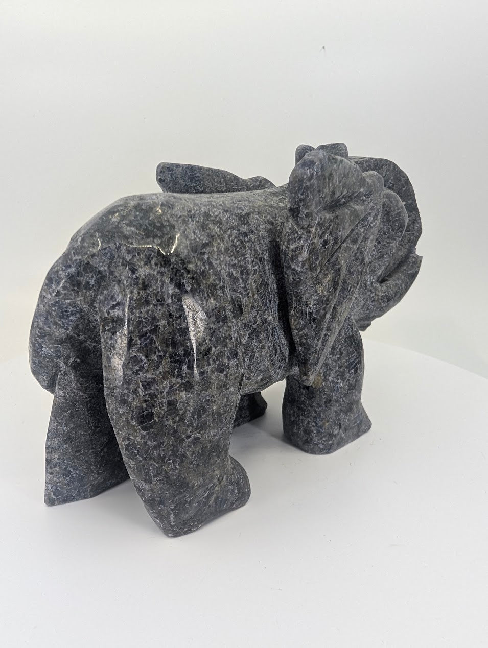 Back view of Emerald Iolite elephant carving