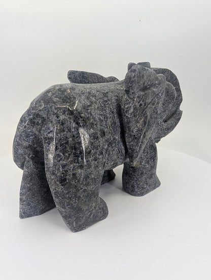 Back view of Emerald Iolite elephant carving
