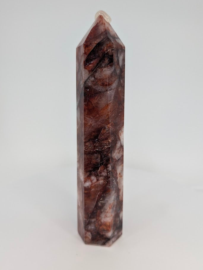 Brazilian Fire Quartz tower – front view, 17.5 cm