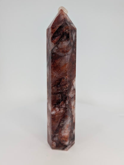 Brazilian Fire Quartz tower – front view, 17.5 cm