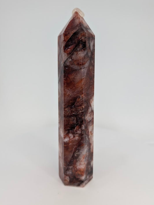 Brazilian Fire Quartz tower – front view, 17.5 cm