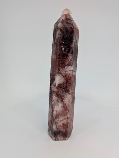 Fire Quartz tower – translucent red and smoky patterns