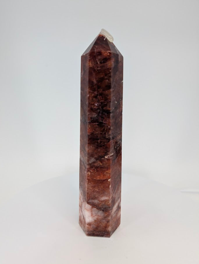 Hematoid Quartz tower with layered hematite bands