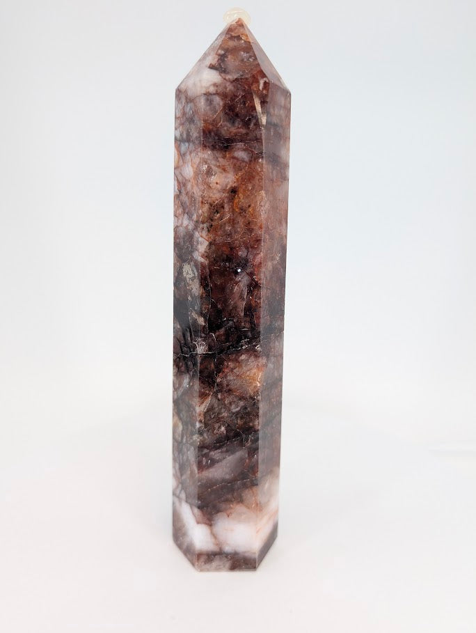 Brazilian Fire Quartz tower – full front view, 19 cm tall