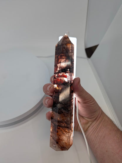 Fire Quartz tower glowing when backlit – internal fire tones