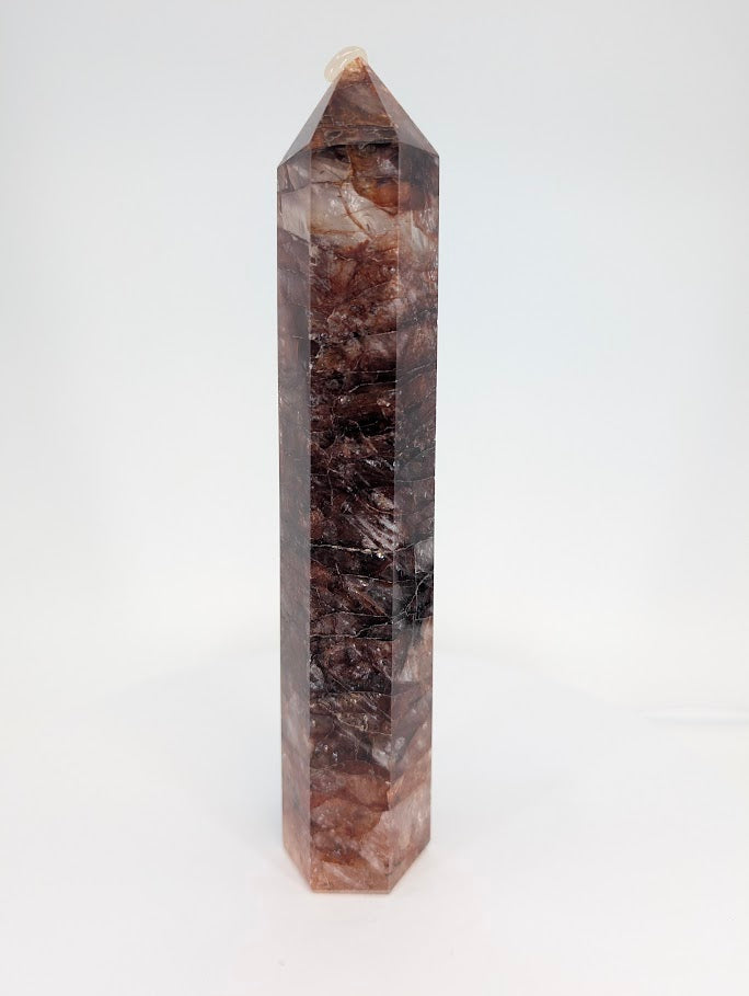 Brazilian Fire Quartz tower – full front view, 20.5 cm