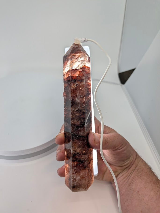 Fire Quartz glowing under backlight – internal red illumination