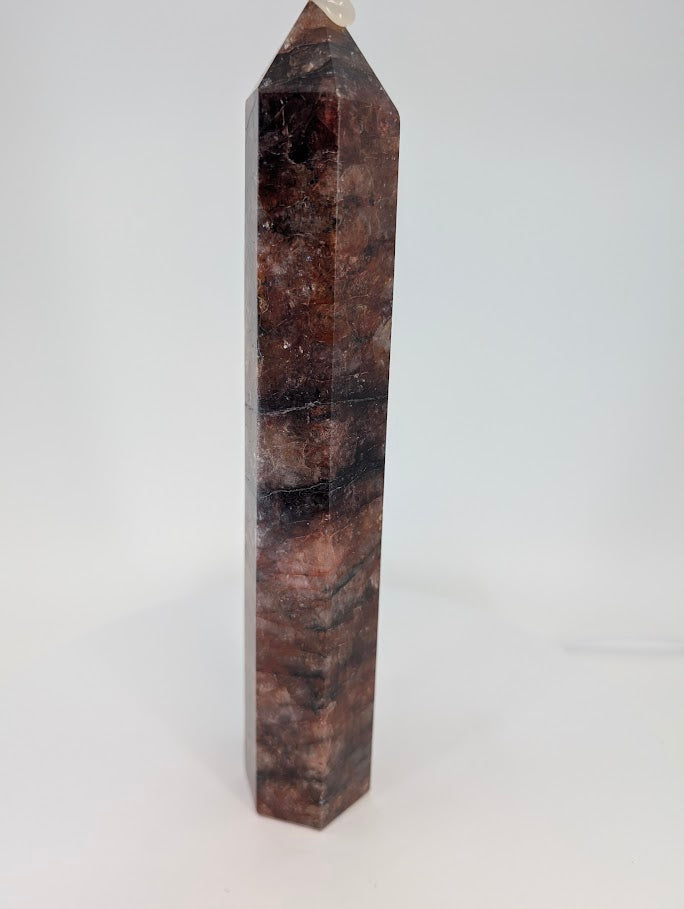 Brazilian Fire Quartz tower – full front view, 21.5 cm tall