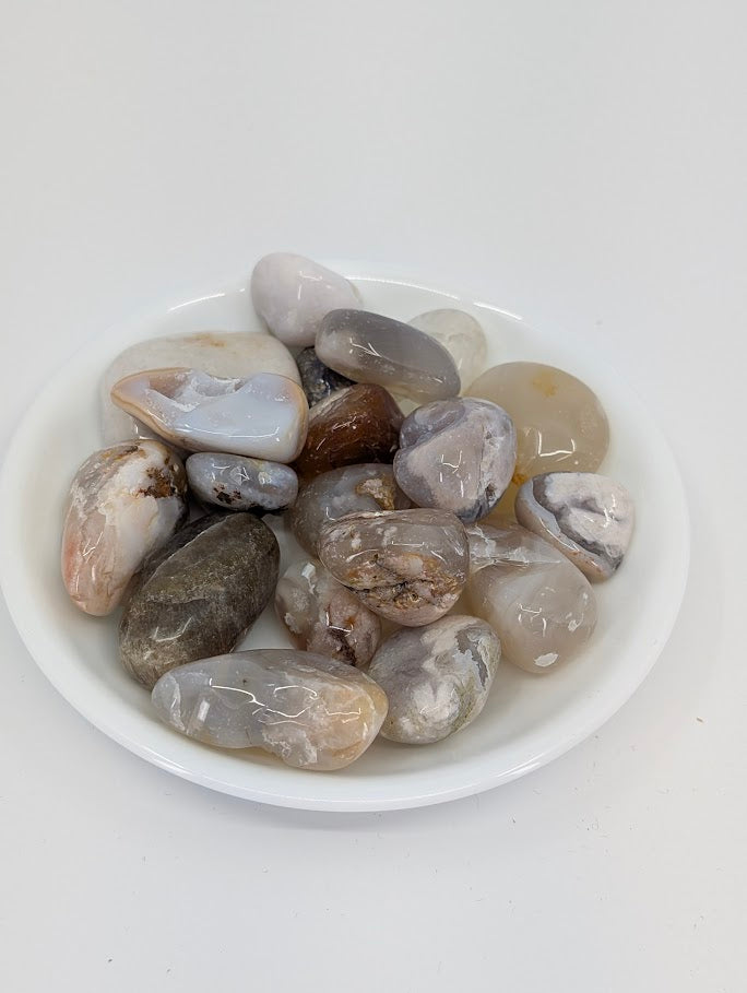Flower Agate tumbled stones A grade in bowl