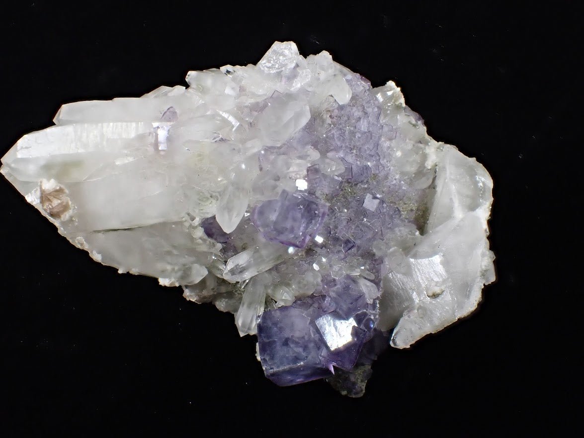 Fluorite on Quartz with Chlorite and UV Fluorescence – Yaogangxian Mine, Hunan, China - Legacy Crystals and Minerals