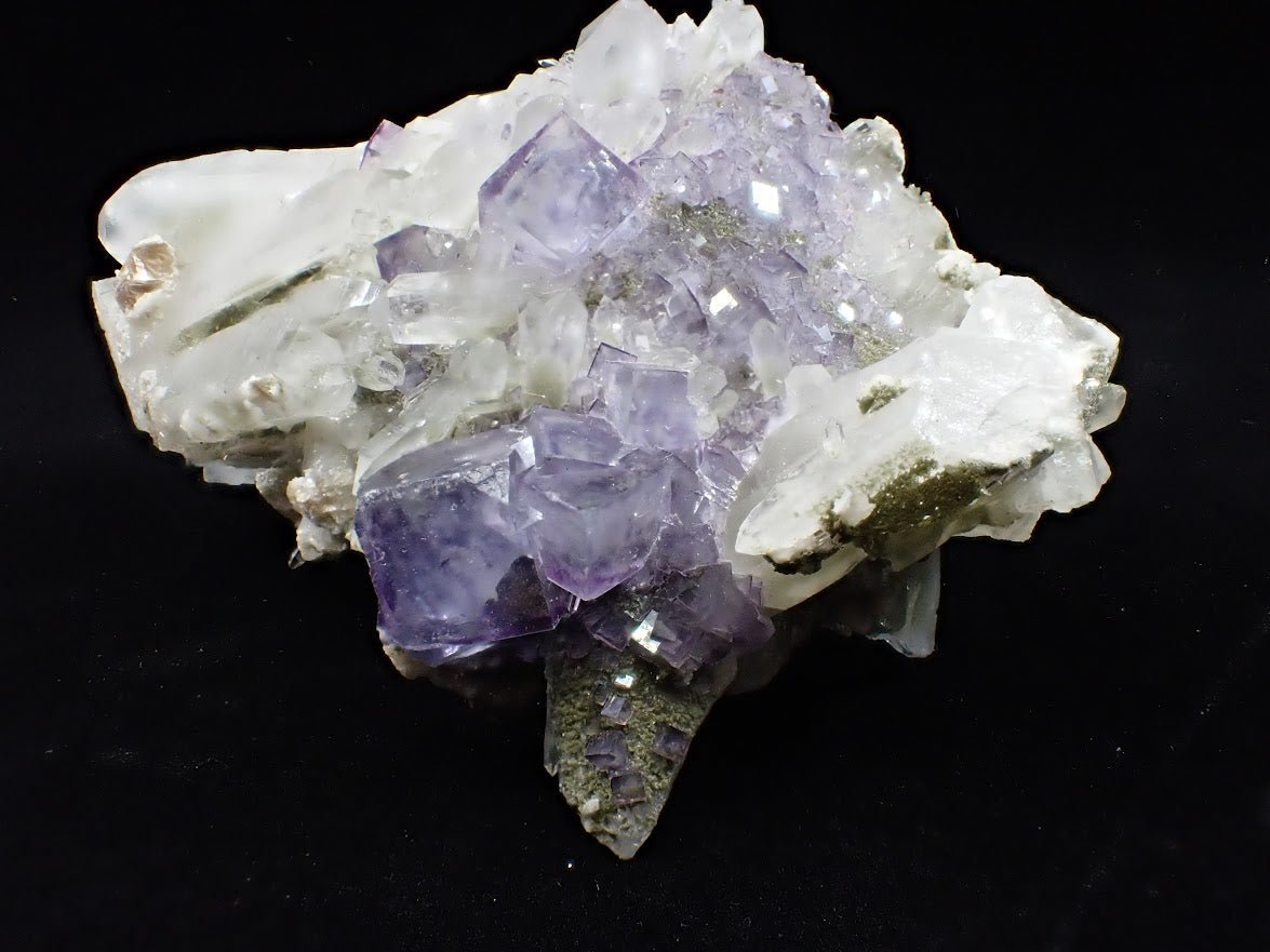 Fluorite on Quartz with Chlorite and UV Fluorescence – Yaogangxian Mine, Hunan, China - Legacy Crystals and Minerals