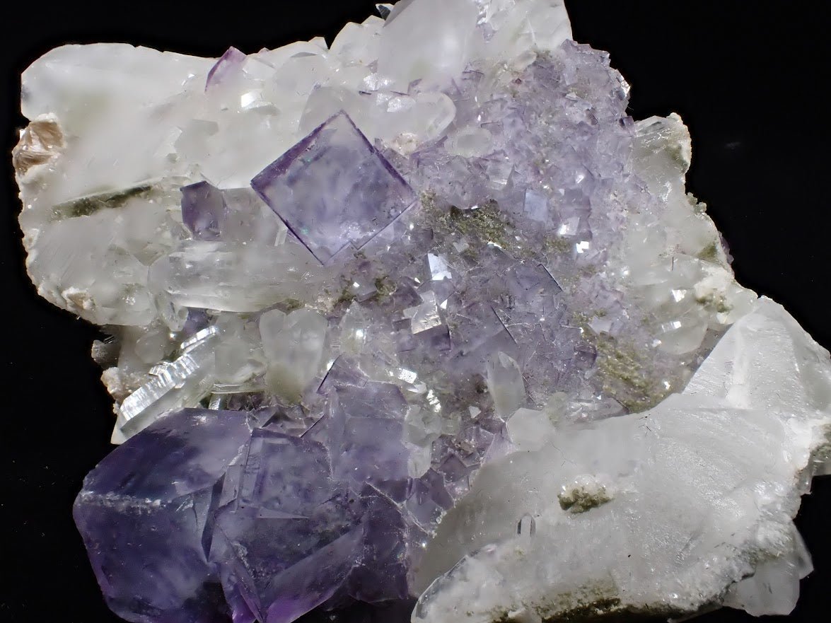 Fluorite on Quartz with Chlorite and UV Fluorescence – Yaogangxian Mine, Hunan, China - Legacy Crystals and Minerals