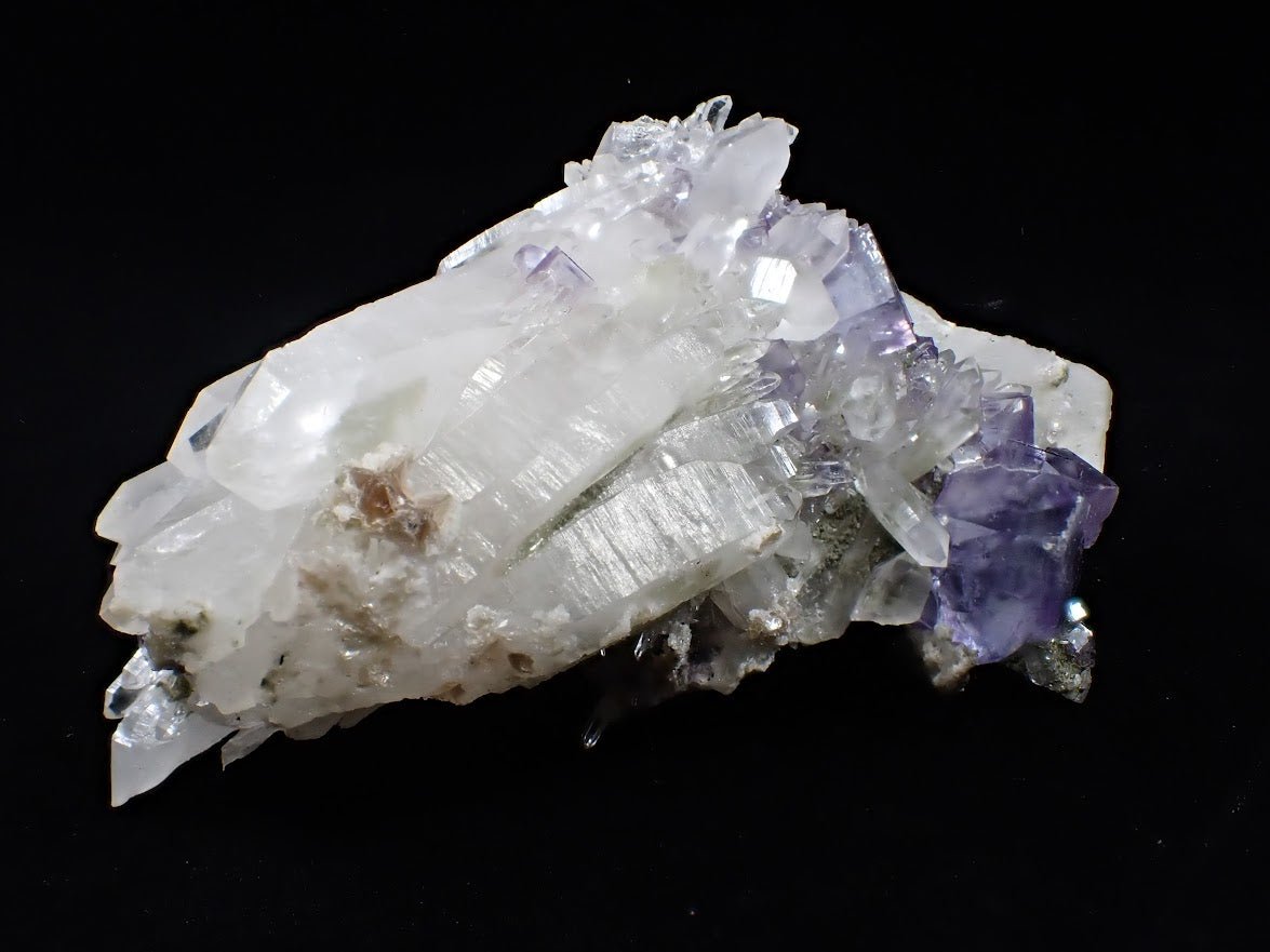 Fluorite on Quartz with Chlorite and UV Fluorescence – Yaogangxian Mine, Hunan, China - Legacy Crystals and Minerals