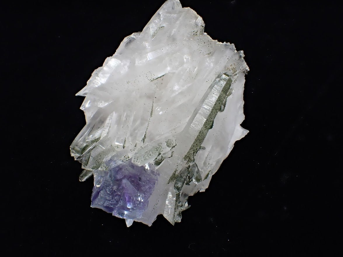 Fluorite on Quartz with Chlorite Inclusions and Pyrite – Yaogangxian Mine, Hunan, China - Legacy Crystals and Minerals