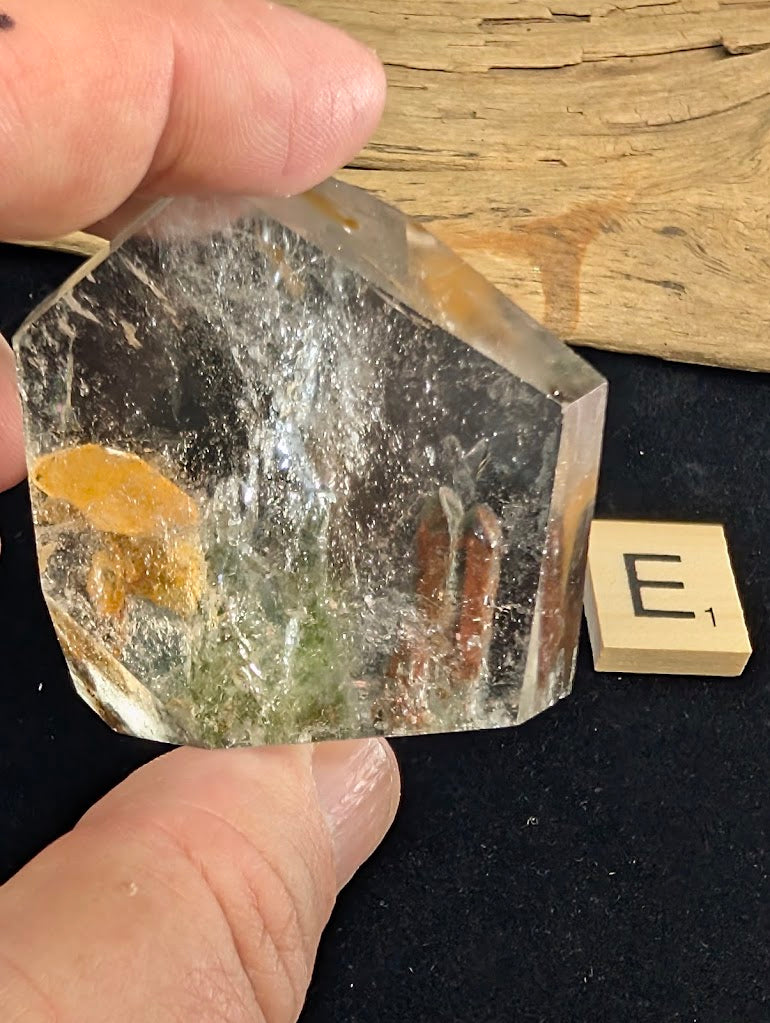 Reverse view of exact piece Garden Quartz faceted freeform, Variant E1, detailing the internal mineral structures