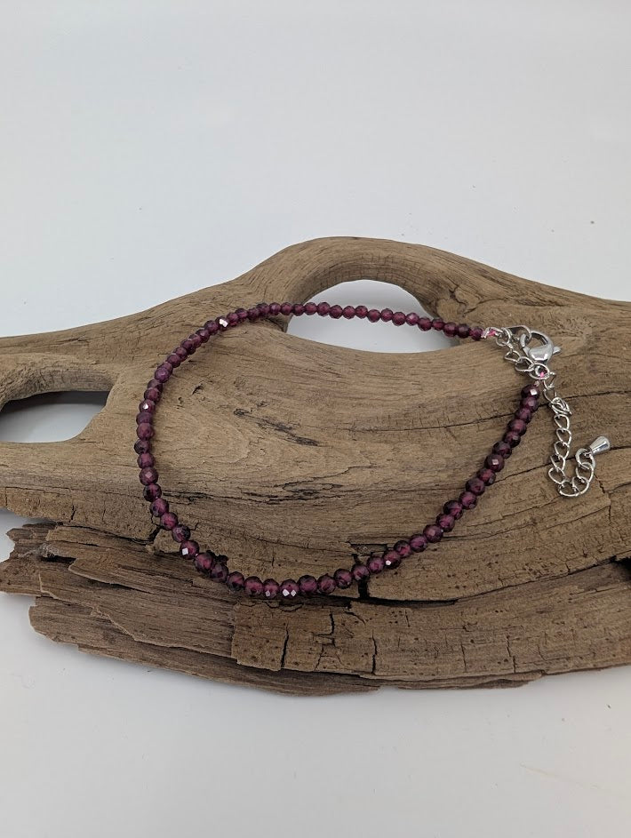3 mm Faceted Garnet bracelet with sterling clasp and deep red beads