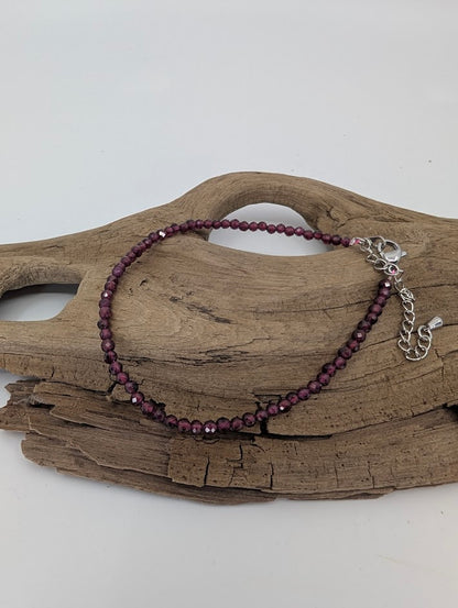 3 mm Faceted Garnet bracelet with sterling clasp and deep red beads