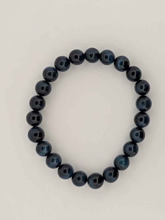 Gemstone Quality Blue Tiger Eye Bracelet – 8mm Polished Beads (Hawk’s Eye) - Legacy Crystals and Minerals