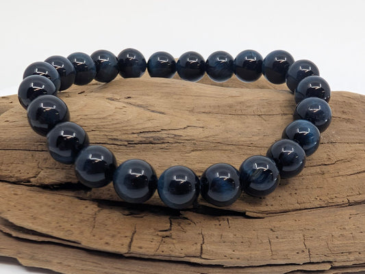 Gemstone Quality Blue Tiger Eye Bracelet – 8mm Polished Beads (Hawk’s Eye) - Legacy Crystals and Minerals