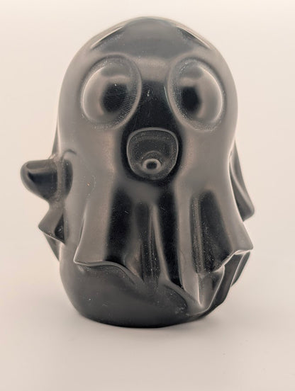 Hand-carved Black Obsidian ghost, 4x3 inches, 500g, polished collectible