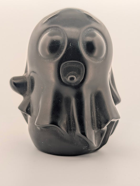 Hand-carved Black Obsidian ghost, 4x3 inches, 500g, polished collectible