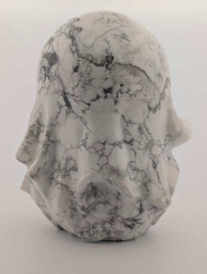 Hand-carved White Howlite ghost with grey veining, 4x3 inches, 600g