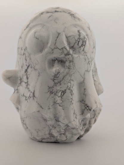 Hand-carved White Howlite ghost with grey veining, 4x3 inches, 600g