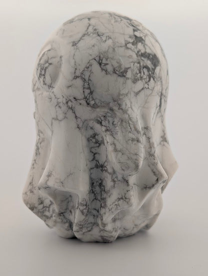 Hand-carved White Howlite ghost with grey veining, 4x3 inches, 600g