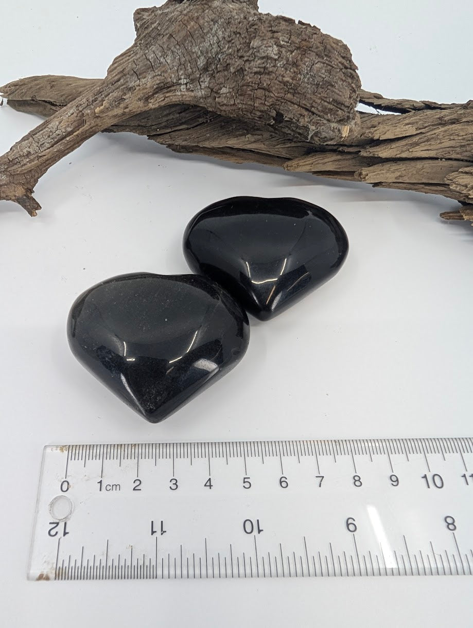 Size measurement of Golden Sheen Obsidian hearts approx 6-7cm wide.