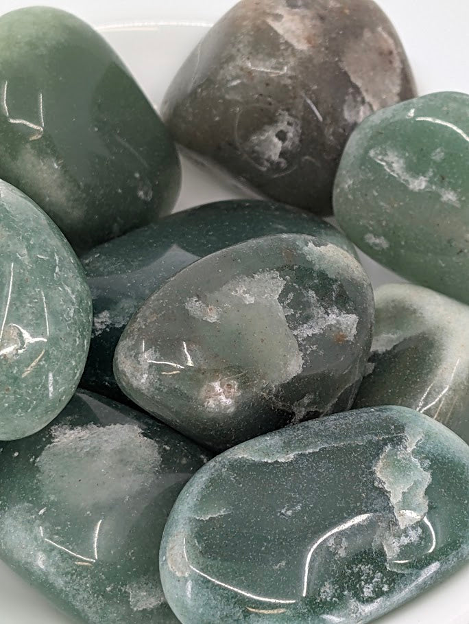 Close-up of Green Aventurine showing shimmer and color zoning