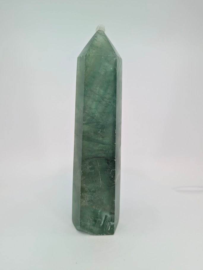 Green Fluorite tower – full front view, 19 cm tall