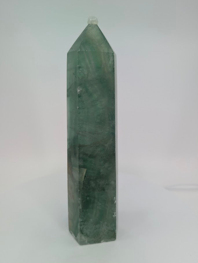 Fluorite tower – angled view with natural inclusions