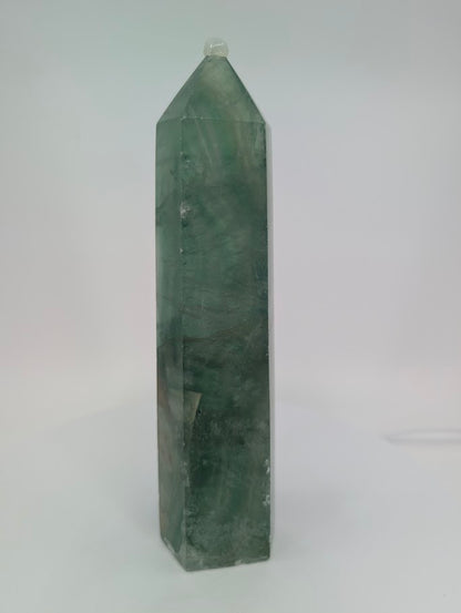 Fluorite tower – angled view with natural inclusions