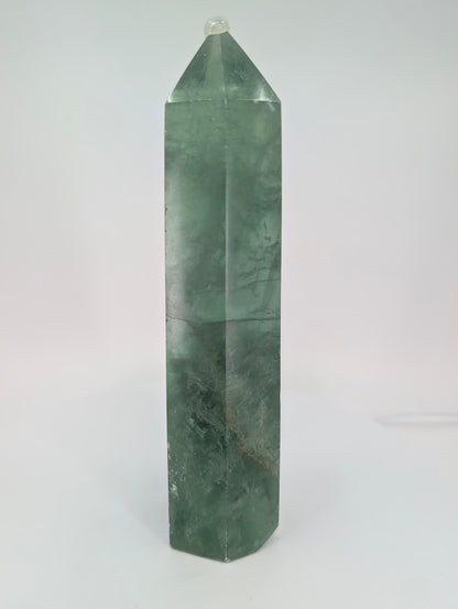 Green Fluorite tower – glowing translucent detail under light