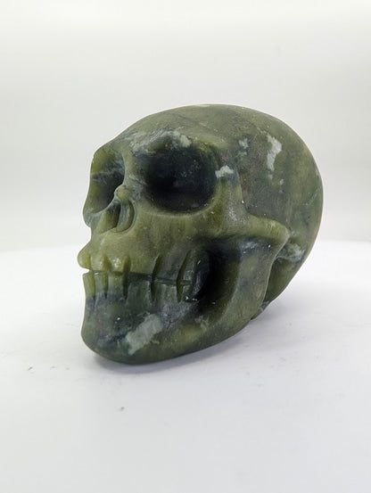 Green Jade crystal skull carving – 41mm hand-carved natural stone – Legacy Crystals and Minerals