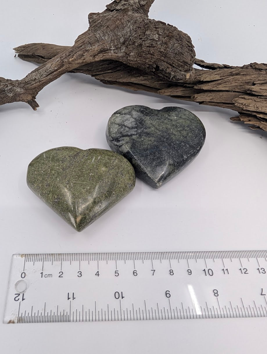 Size measurement of Green Jade hearts approx 7cm wide.